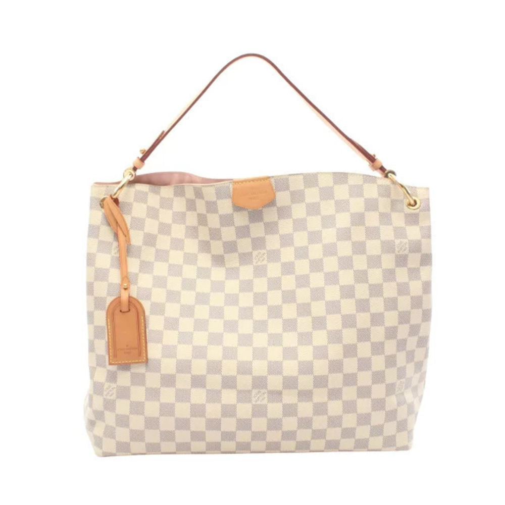 Louis Vuitton Graceful Canvas Leather Damier Shoulder Bag Azur White